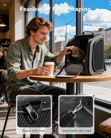 Pecute Рюкзак-переноска для кота з віконцем-сіткою, дихаючий та легкий рюкзак для тварин, великий (32 x 26 x 42 см, сірий, розширюваний)