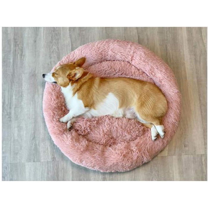 М'яке ліжко для собак та котів великих розмірів, круглої форми, плюшеве, біле, діаметр 100 см