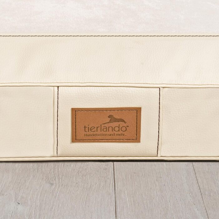 Ортопедичний лежак для собак Tierlando® Oscar VIP з екошкіри та велюру з віскоеластичною піною, антипрослизаючою основою, 100x80 см, колір: кремовий