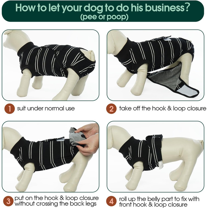 Body для собак після кастрації Kuoser - дихаючий одяг для собак та котів, захист від облизування ран, альтернатива електронного нашийника, чорний, XS (обхват грудей 32-40 см)