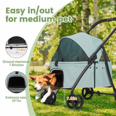 Дитяча коляска для собак з 4 міцними колесами, складна, з регульованою ручкою, подвійна місткість, вагон-переноска з передніми дверцятами, для маленьких собак (Блакитно-зелений)