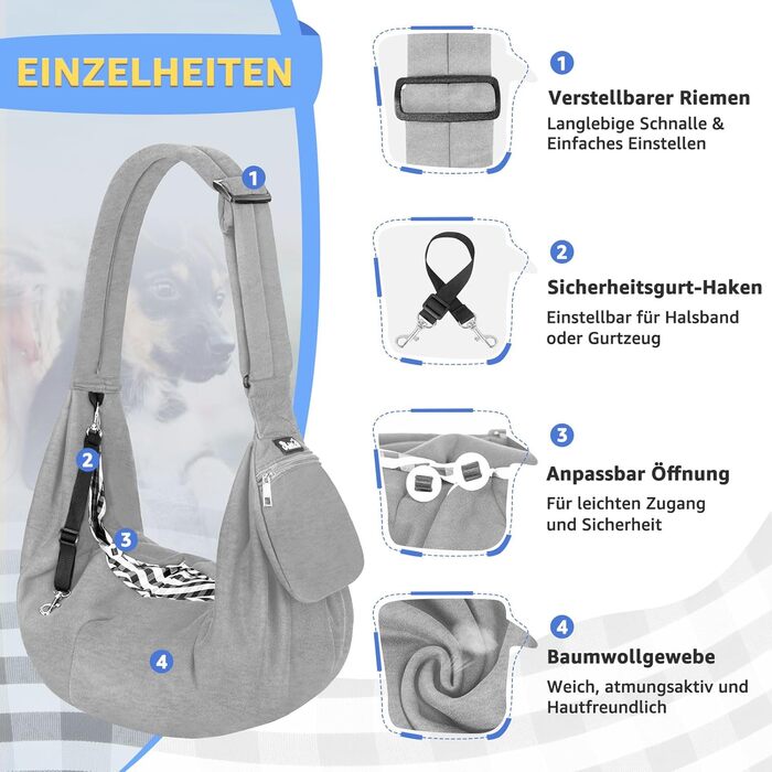 Сумка-переноска для собак SlowTon, сіро-пуловерний матеріал, для собак 4,5-7,2 кг, з регульованим плечовим ременем та передньою кишенею