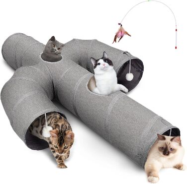 Ігровий тунель для котів Ownpets, великий, у формі кактуса, з міцної оксфордської тканини, складаний, з декількома виходами, підвісною кулькою та ігровою стінкою, діаметр 30 см