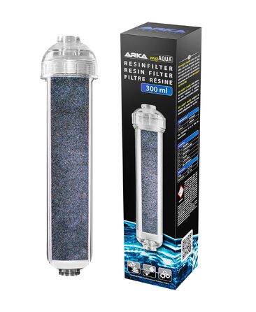 Смоляний фільтр ARKA myAQUA 300 мл для осмозних систем — змішана смола для очищення від силікатів, нітратів та TDS, з індикатором кольору, замінний картридж для ультрачистої води в акваріумі