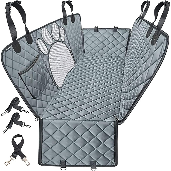 Захисна підстилка для собак у машину ALLSOPETS – водовідштовхувальна, антиковзаюча, з сіткою та кишенею для зберігання. Підходить для заднього сидіння авто, SUV та вантажівки (Свинцево-сірий)