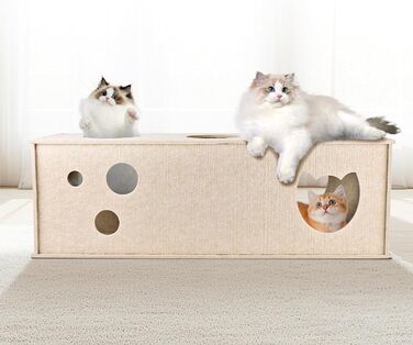 Туннель для котів Homegroove, великий філц L-подібної форми, інтерактивний, DIY, з отворами для спостереження (Бежевий, Прямий)