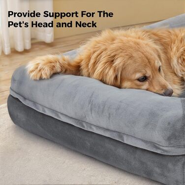 Велике собаче ліжко, водовідштовхувальне, ортопедичне, знімний, пральний чохол, неслизьке дно, котяче ліжко з піною з пам'яті для зменшення тривоги, преміум-фланель, 91x68x16 см, темно-сірий