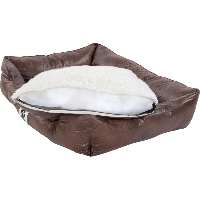 Ліжко для собак DeluxePet 'Schlummer' 100x70 з штучної шкіри, 2в1 з поворотним матрацом, для великих собак, коричневе