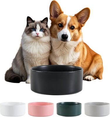 Керамічна миска для собак, миска для корму для собак, неслизька миска для маленьких та середніх собак, миска для води для великих котів, керамічна миска для корму та води, 15 см, 320 г / 720 мл, білий, 15,5 см Ø / 0.72 л (глибока)