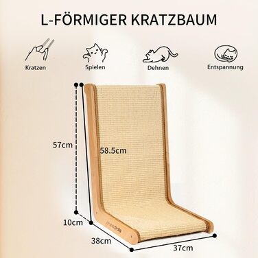 Котячий дряпак CheerPals L-подібний з сизалю - міцна конструкція з бука, 58x37x48 см