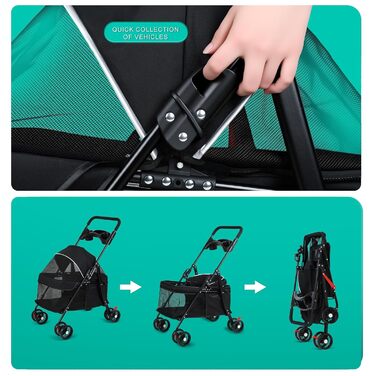 Трансформер для собак і котів до 10 кг, чорний. Складаний візок для тварин з підсклянником, дихаюча сітка, 4 колеса