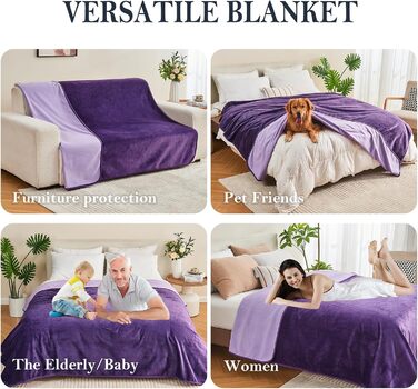 Водонепроникний плед для дорослих, двосторонній, для собак, котів, тварин, м'який, захист від протікань, для ліжка, дивана, софи, (Темний фіолетовий/Світлий фіолетовий, 101x152 см)