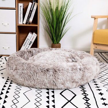 Кругле ліжко для собак Coohom Ovales, штучне хутро, миється, для маленьких та середніх собак, світло-коричневе (76,2 x 91,4 см)