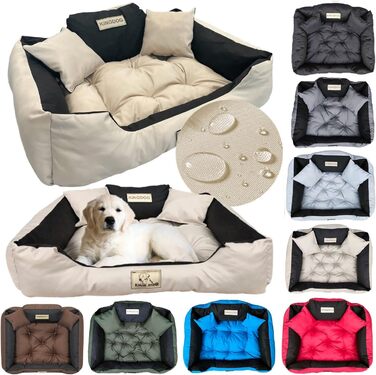 Крісло-ліжко для собак великих порід King Dog, велике, миється, з іменем, водонепроникне, силіконова наповнювач (Бежевий, 100 x 75 см)