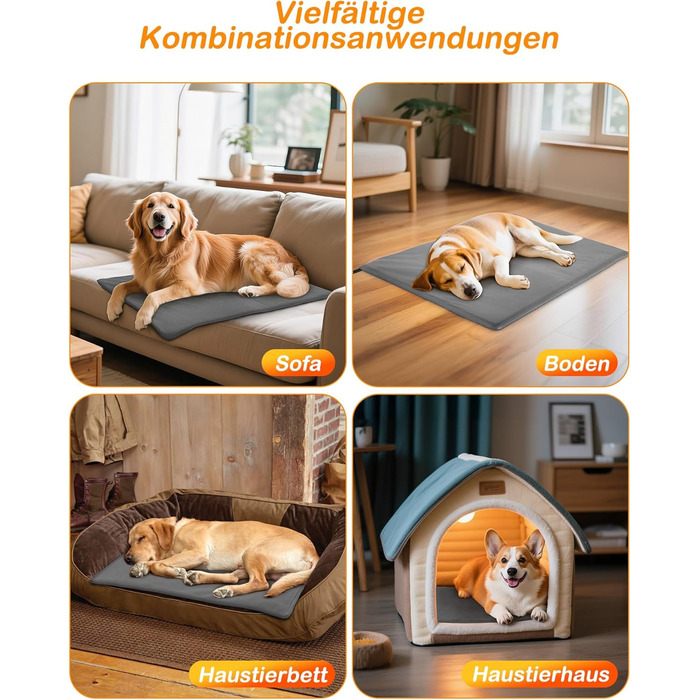 Кішечковий матрац з підігрівом для котів та собак, 6 температурних режимів, таймер 24 год, LED дисплей, безпечний, бічний кабель, 60x90 см, сірий