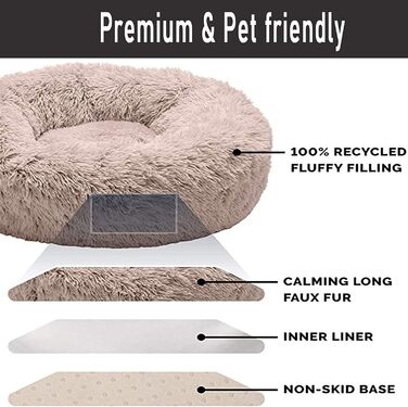 Ліжко для собак HANHAN у вигляді пончика, велике (XXL), ортопедичне, м'яке, заспокійливе, коричневе. Ліжко-лежанка для собак, гніздо, перина, лежанка-перина, для дому, миття