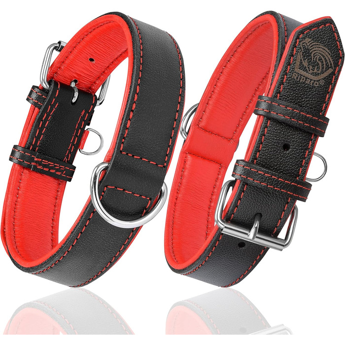 Нашийник для собак Riparo з екошкіри, регульований, посилений, чорно-червоний, L