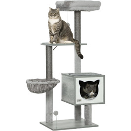 Дерев'яний комплекс для котів PawHut з гамаком, корзиною та подушками, 126 см, сіра колірна гама