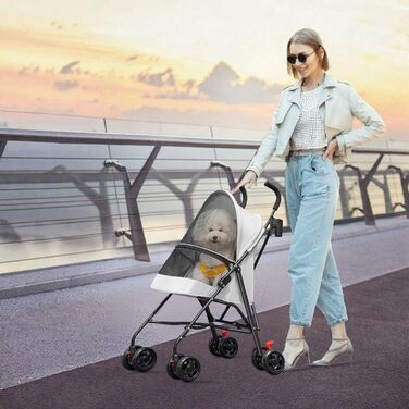 Дитяча коляска для собак та котів OHMG 3 в 1, сіра, складна, з EVA-колесами, для маленьких та літніх тварин, з тримачем для напоїв