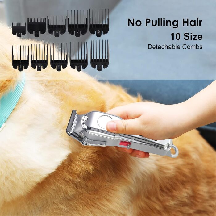Професійна машинка для стрижки собак, для густого волосся, тиха, бездротова, акумуляторна, з LED-дисплеєм, 10 насадок для собак та котів