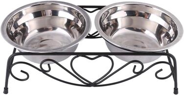 Підвищена годівниця для собак та котів, стійкий піднос з двома мисками (діаметр 13 см), розмір 26 x 14 x 8.5 см