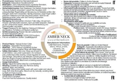Нашийник для собак з бурштину Amber Neck, ручна робота, натуральний балтійський бурштин, справжня шкіра, регульований, подарункова упаковка, 40-45 см