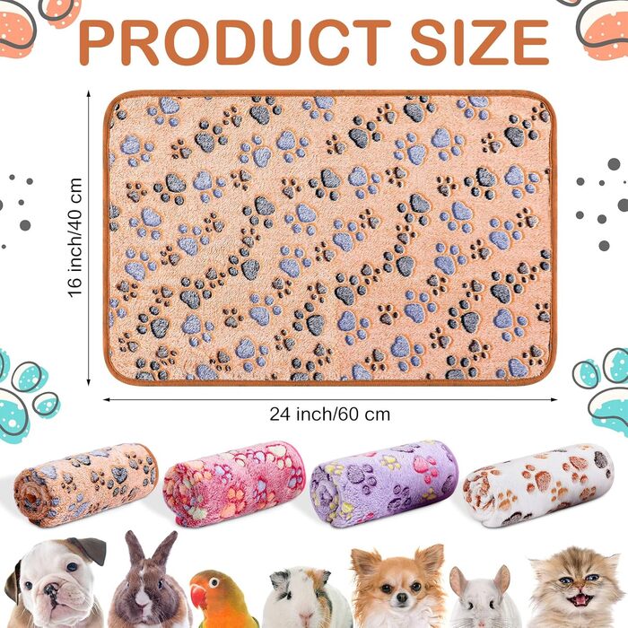 М'яка ковдра для морських свинок та тварин (60 x 40 см) з малюнком лапок - вбираюча, для клітки, миється, з флісу
