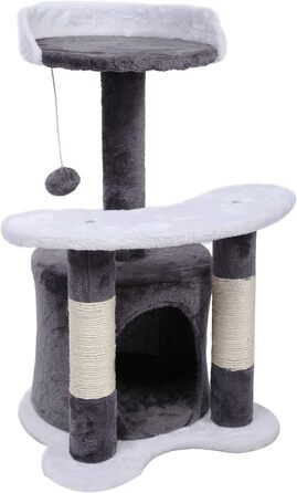 Дряпалка для котів Wiltec 67 см, чорно-біла, з сизалю, платформою, будиночком та іграшкою, крізьбаум для котів