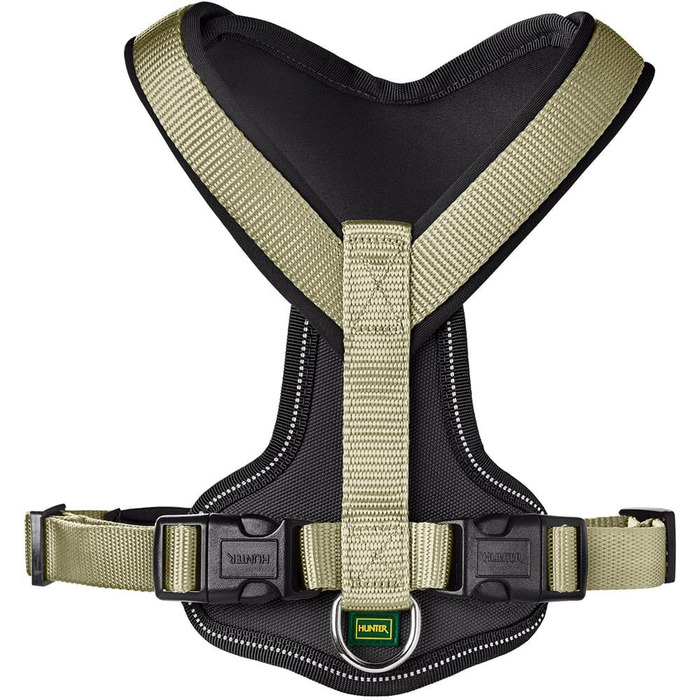 Нашийник для собак HUNTER Neopren, оливковий/чорний, розмір M/1 M/2, міцний нейлон, м'яка неопренова підкладка, світловідбиваючий матеріал 3M Scotchlite, зручний у догляді, комфортний