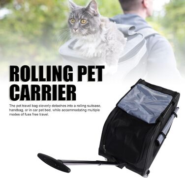 Транспортна переноска для собак, складана, велика, з колесами та телескопічною ручкою. Підходить для котів та собак вагою до 17,5 кг (чорна)