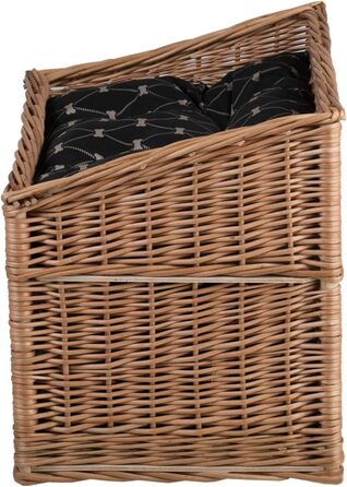 Кішка Будинок Прямокутна з Плетеного Лози, Двоярусний Корз для Кота з Подушкою та Вікном (Чорний, Натуральний)