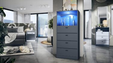 Комод Vladon Pino V3 з LED підсвіткою, 4 шухляди та відкрита полиця, антрацит матовий, Німеччина, 56x125x36 см