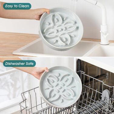 Миска для собак Vancasso з кераміки для повільного годування, пазл-миска з квітковим лабіринтом, протиковзна миска для великих порід, 3 чашки, сіро-блакитний колір