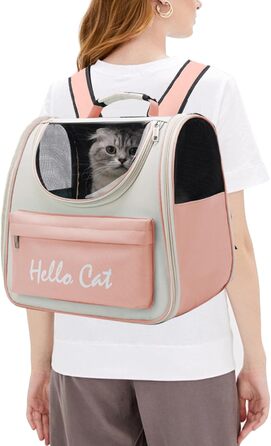 Рюкзак для кота та собаки PETCUTE з сіткою, дихаючий, з поводком, знімний килимок, рожевий
