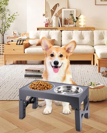 Підвищена годівниця для собак Тоарен, 2 миски з нержавіючої сталі, регульована висота, для великих, середніх та маленьких собак