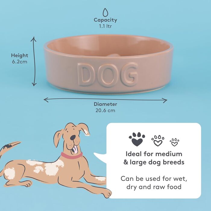 Миска для собак Mason Cash Cane Keramik для повільного годування, кераміка, підвищені борозни, для здорового травлення, довговічна, придатна для миття в посудомийній машині, для собак маленьких, середніх та великих порід