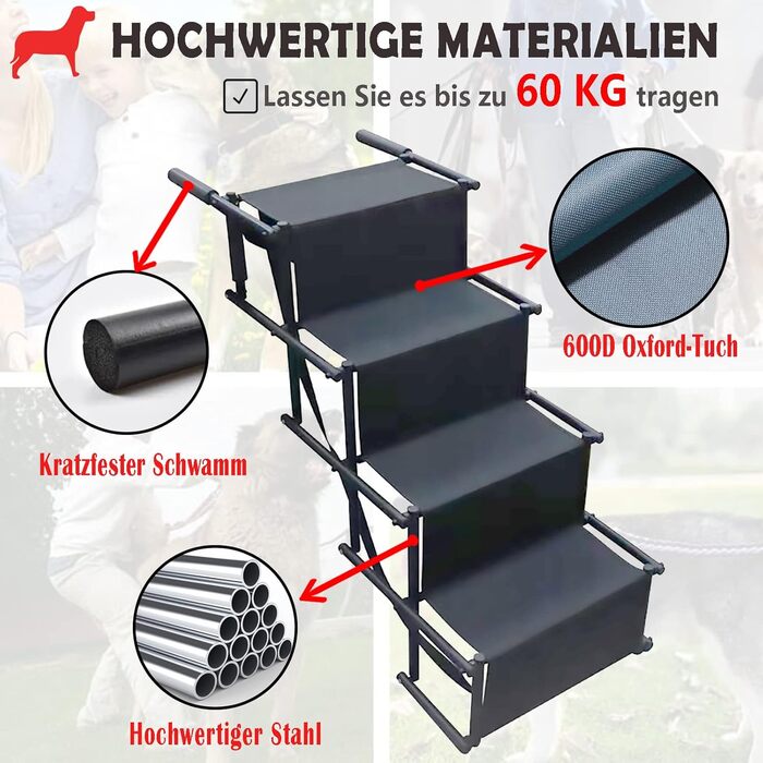 Рампа для собак, складана, до 60 кг, захист суглобів, для великих та маленьких собак, легко складна, для дому