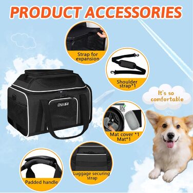 Трансформер для тварин Petskd: розширювана переноска для котів та собак, 43.2 x 28.9 x 24.5 см, схвалена авіакомпаніями, чорна