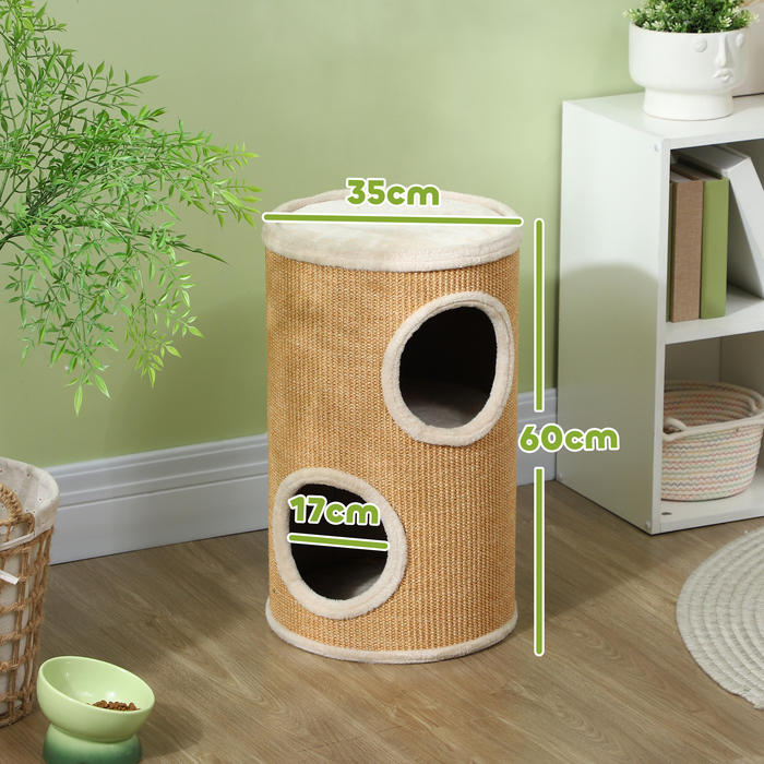 PawHut Scratching Barrel, висота 60 см Cat Barrel з 2 отворами, Cat Tree, Cat Tower з Сизалю, для котів до 5 кг, Коричневий | Аосом
