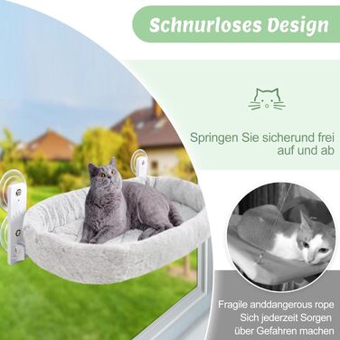 Кішка ліжко гамак для вікна, гамак для котів без мотузки, складане ліжко для котів на вікно з присосками, стабільний гамак для котів, вантажопідйомність 15 кг, сірий колір