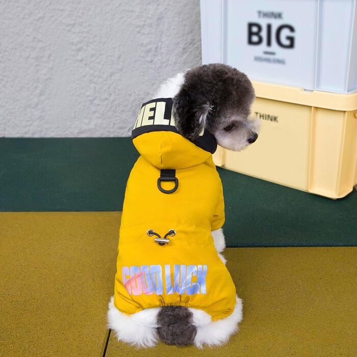 Зимовий теплий водонепроникний одяг для собак: куртка-комбінезон для маленьких та середніх собак та котів, XL (довжина спини 32 см), Зелений, Жовтий (XXL: довжина спини 37 см)