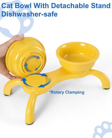 Набір мисок для котів з підняттям 2 шт. - Незламні миски для котів, автоматичне годування з меламіну, миється в посудомийній машині, широка основа з протиковзкими ніжками, миски, зручні для вусів, жовті Double