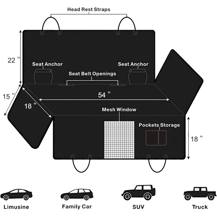 Захисний чохол на сидіння для собак у машину Femuar, водовідштовхувальний, нековзний, з кишенями, сіткою, міцний, стійкий до подряпин, для собак, універсальний, підходить для авто, вантажівок та SUV