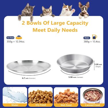 Набори мисок для котів Petdream: нержавіюча сталь, глибокі, з антиковзною основою, легко миються (15 см), 6 шт.