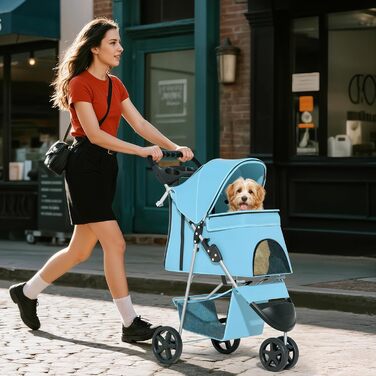 Дитяча коляска для котів та собак, 3 колеса, складний бугі для тварин, 13.6 кг, з кошиком та тримачем для напоїв, м'ятний колір