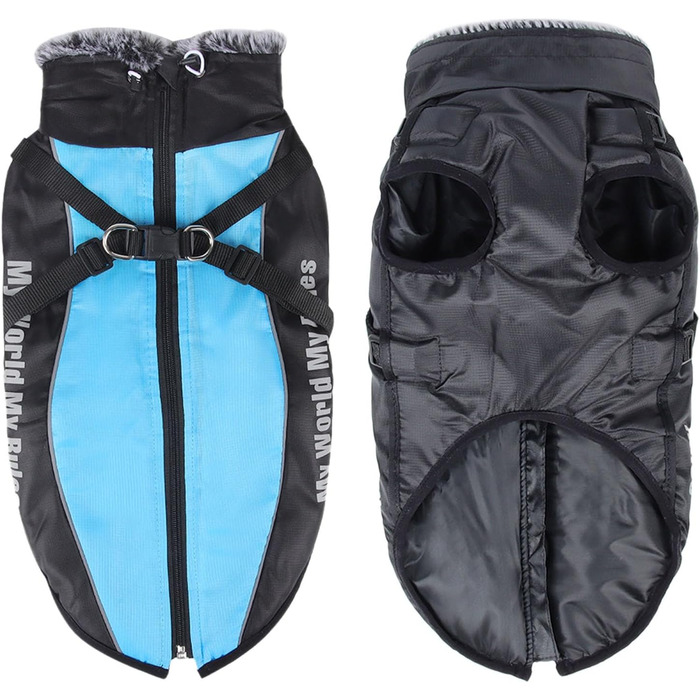 Теплий зимовий одяг для собак: куртка з шлейкою для маленьких, середніх та великих собак. Яскрава зимова куртка 6XL блакитного кольору