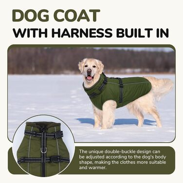Зимовий теплий одяг для собак Lelepet: куртка з інтегрованим шлейкою, вітронепроникний флісовий одяг, світловідбиваюча жилетка для собак, XL (армійний зелений)