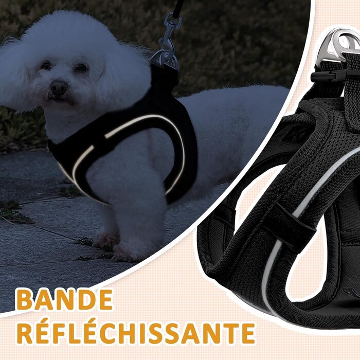 Нашийник для котів Qianruida з повідком, регульований, зручний, дихаючий, світловідбиваючий (Чорний XS)