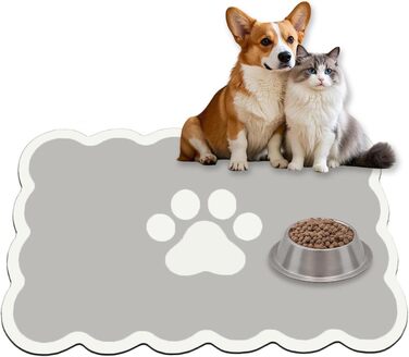 Килимок для годівлі собак та котів, 60 x 40 см, швидковисихаючий, неслизький, легко миється (сірий)