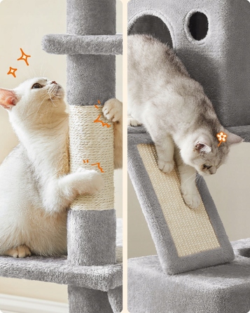 Високий котячий комплекс-драбалка Mozos, сірий, 206 см, 5 рівнів, сизаль